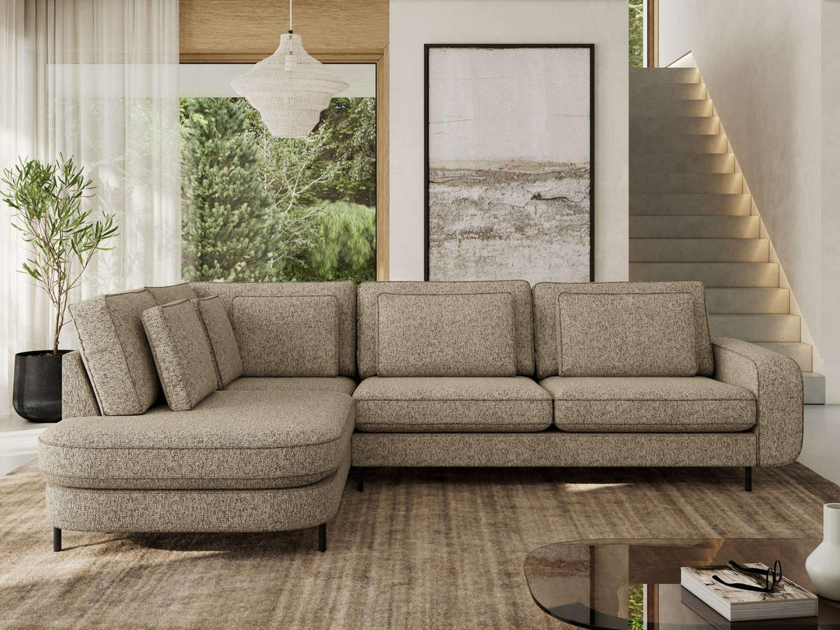 ROHOVÁ SEDAČKA CALENO L - Béžová Strukturovaná látka - Pravá Strana - kapučínová/černá, kov/textil (317/225cm) - MKS