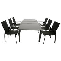 GARTEN-GARNITUR Ashford - 7-teilige Garten-Essgruppe (6x Stapelsessel mit Aluminiumgestell schwarz, Bespannung Textillehne schwarz - Schwarz, Metall - TPFGarden