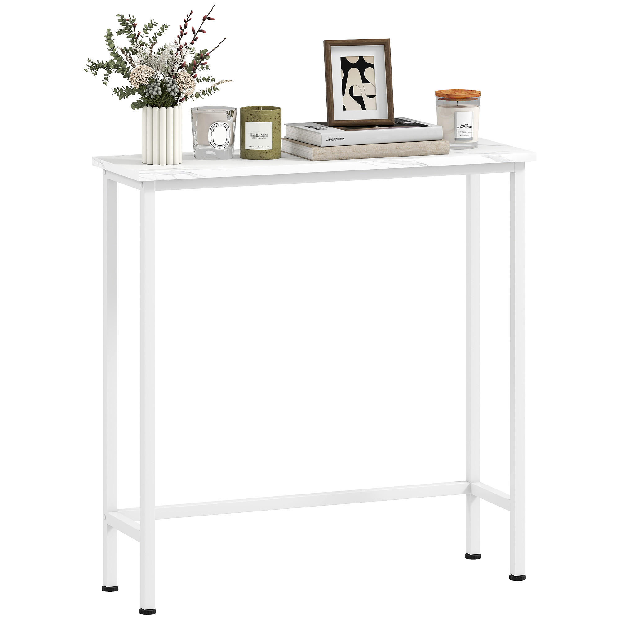 KONSOLENTISCH DE-09733 mit Marmoroptik, Kippschutz, schmal Weiß - Weiß, Holzwerkstoff/Metall (75/24/76cm) - ComfortXL