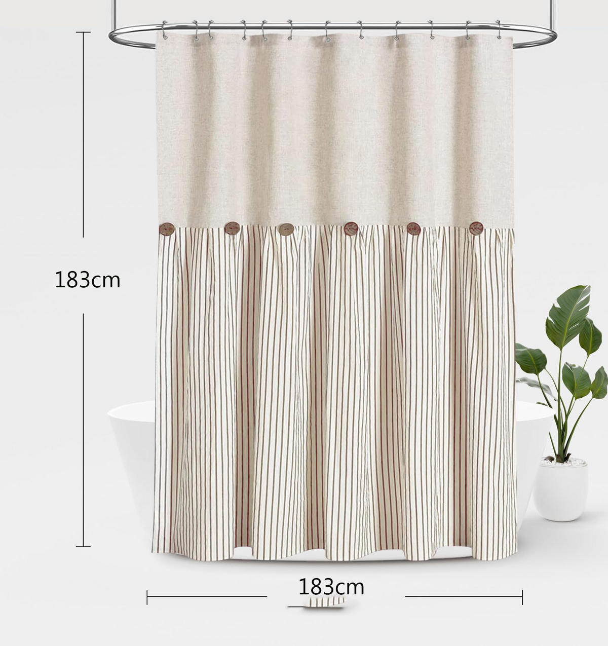DUSCHVORHANG Braun Landhaus Stil Baumwolle Leinen Polyester - Braun, Textil (183/183cm) - MCBOSON