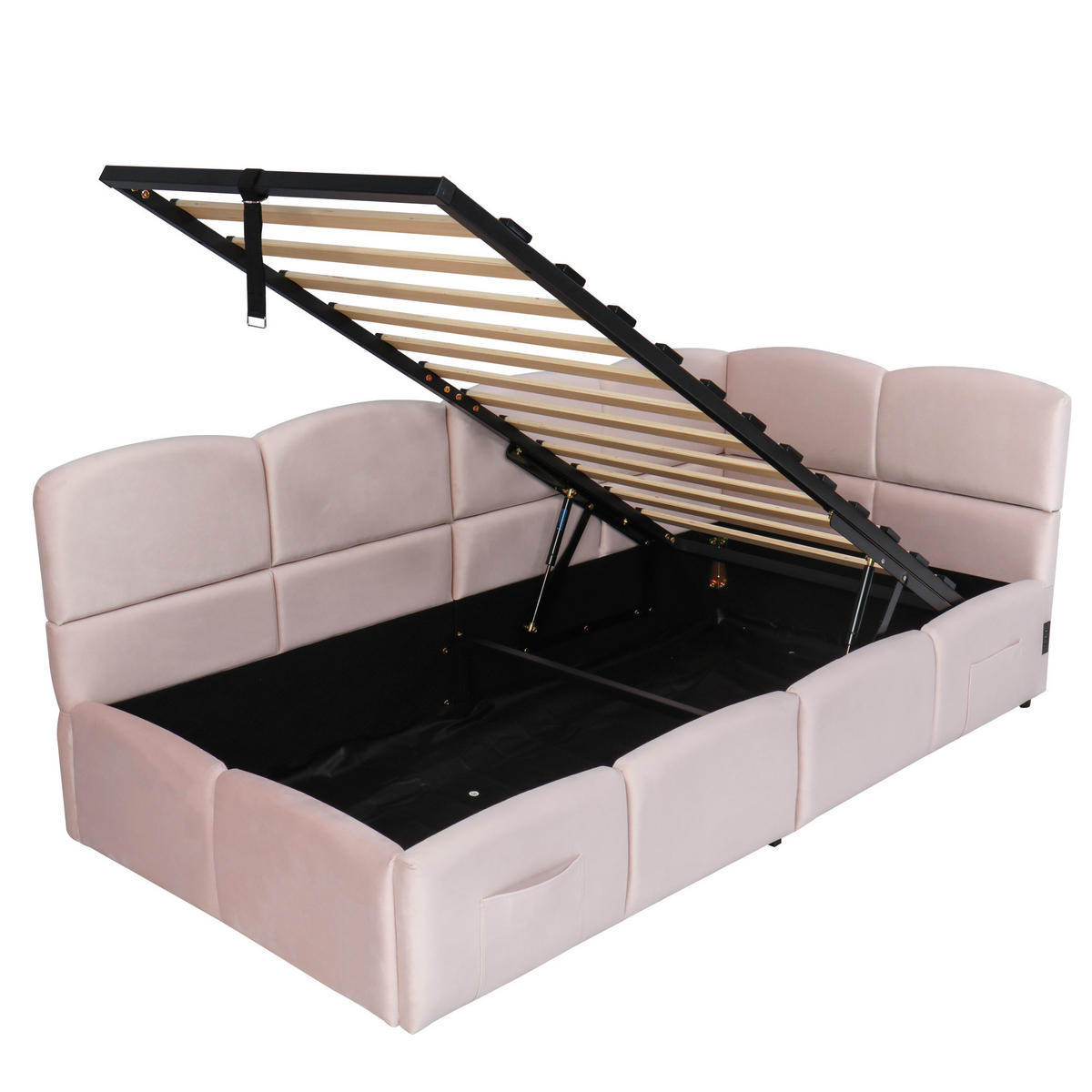 POLSTERBETT 90/200 cm rosa aus Samt mit Stauraum und USB - Rosa, Holzwerkstoff (90/200cm) - OKWISH