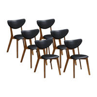 STUHL 6er-Set - Kunstleder & Massivholz - Schwarz & Nussbaumfarben - LISETTE - Schwarz, Holz (55/77/48cm) - Vente-Unique