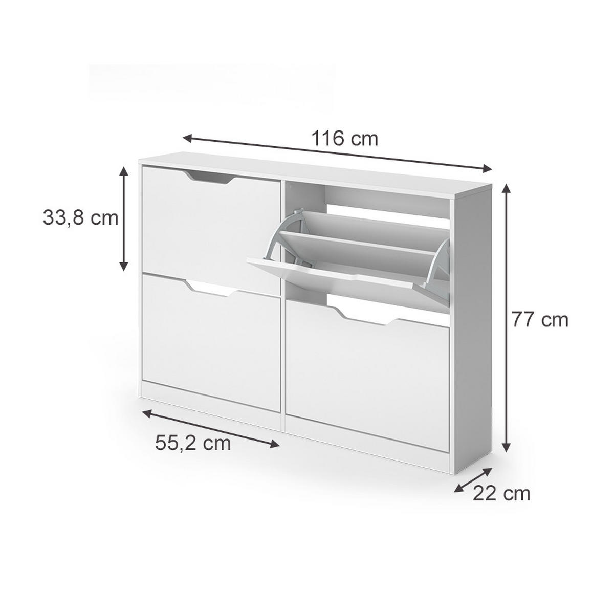SCHUHKIPPER Luca, Weiß, 116 x 77 cm mit 2x2 Kippfächern - Weiß, Holzwerkstoff (116/77/22cm) - Vicco