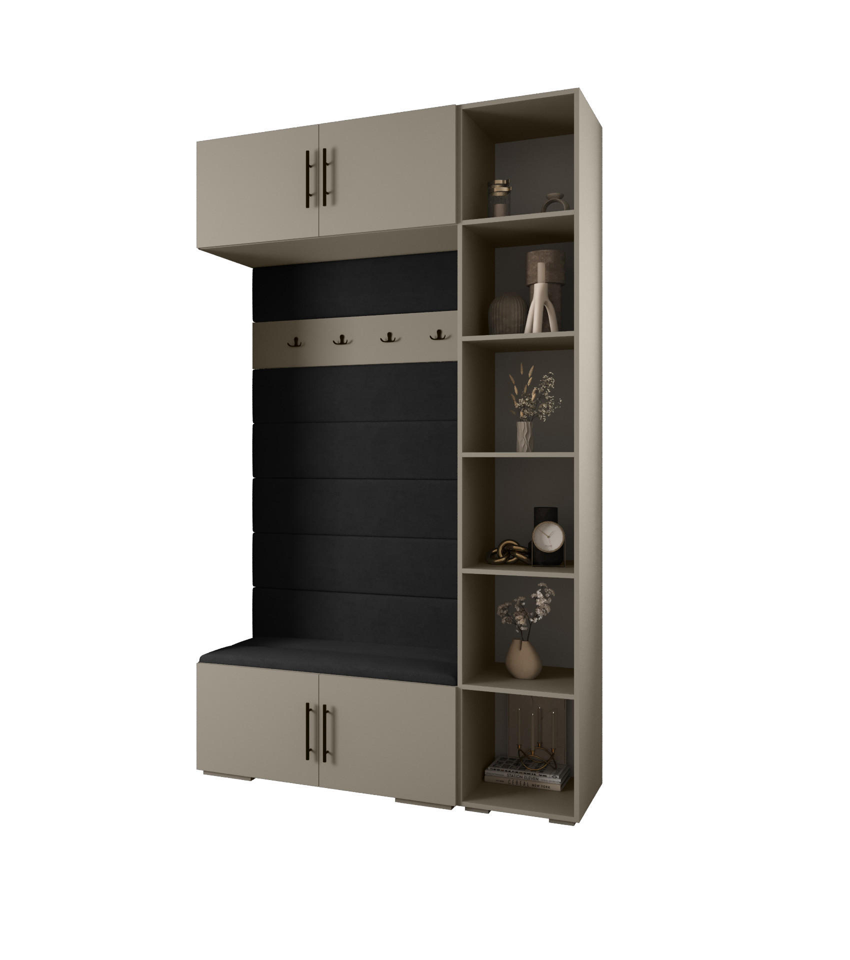 Abiks Möbel Garderoben-Set Kaschmir, Schwarz, Schwarz 140x236.7x47 cm