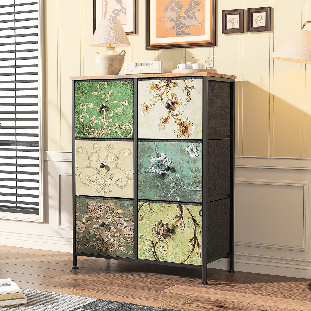 KOMMODE mit 6 Schubladen Metallgestell Stoff Kommode - Multicolor, Holz (30/86.5/67.5cm)