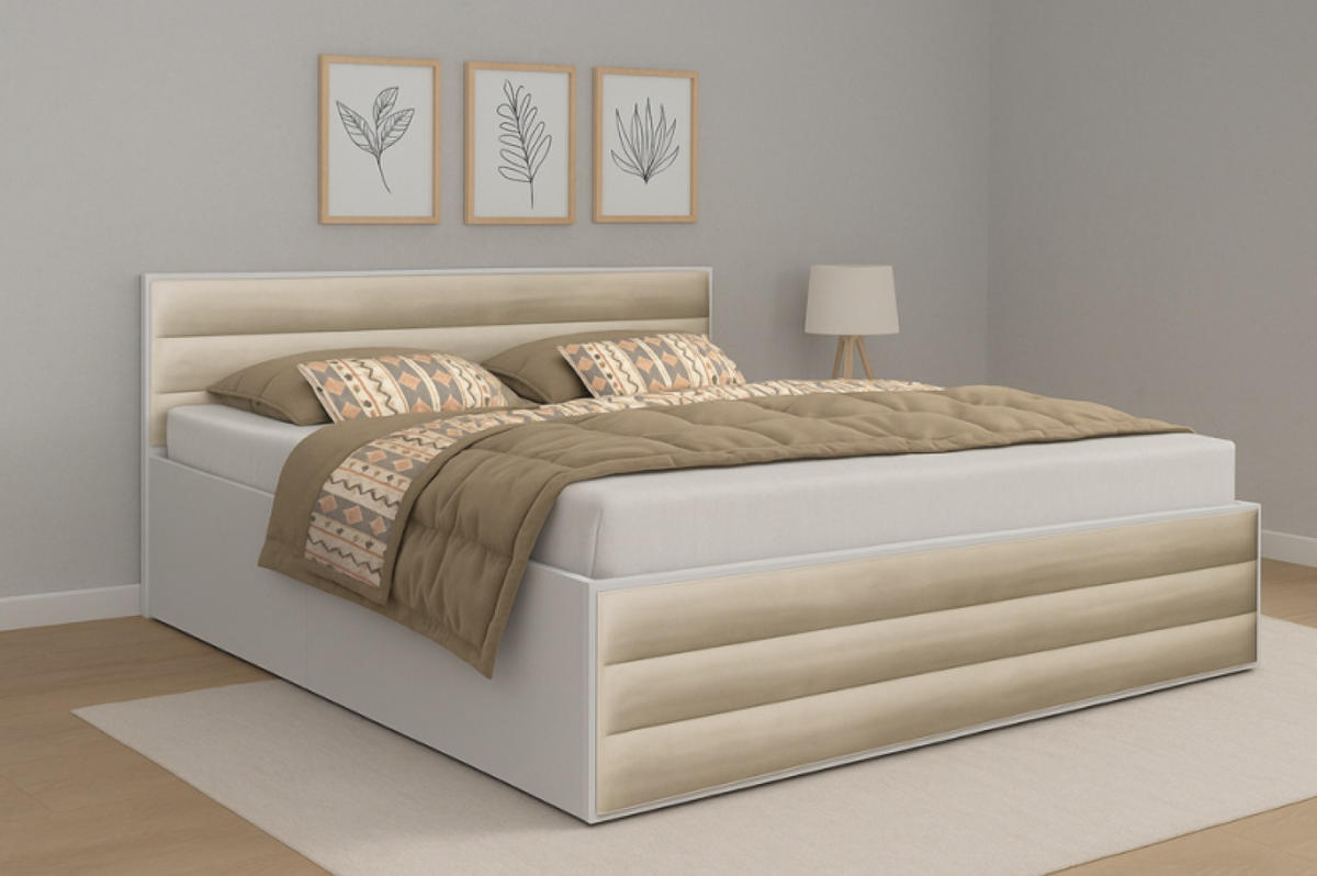 BETT Beige ALDO 3 Mit Dreifachen Gepolsterten Paneelen 120x200 cm - Beige, Textil (120/200cm) - Sepro Meble