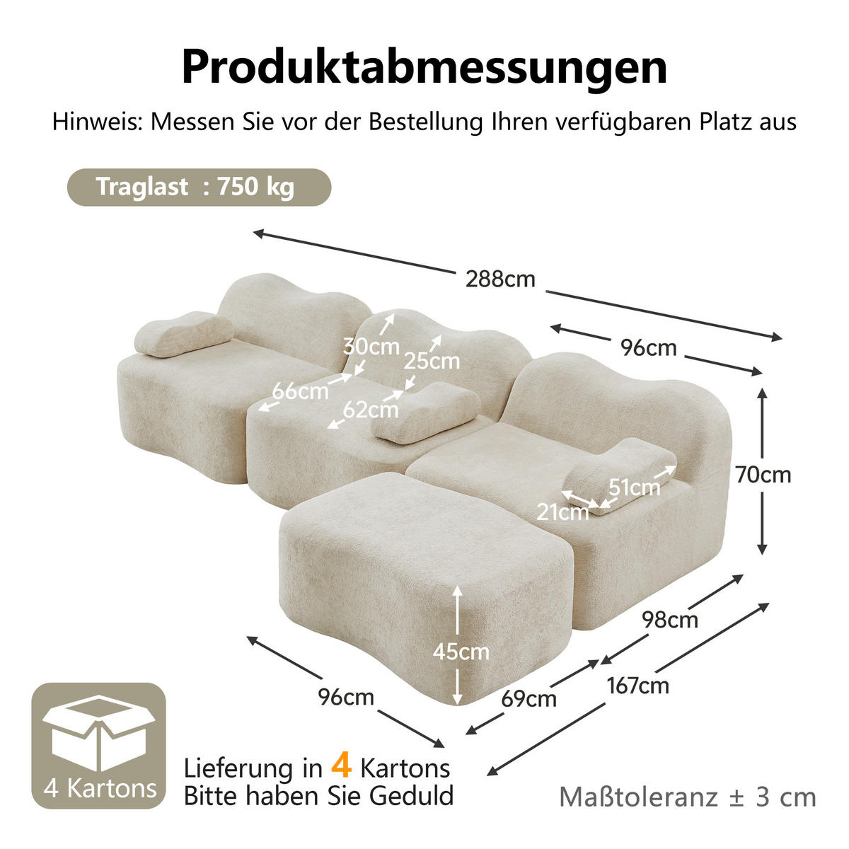 ECKSOFA DE-34348 L-Form mit Ottoman Beige - Beige, Textil (167/288cm) - ComfortXL