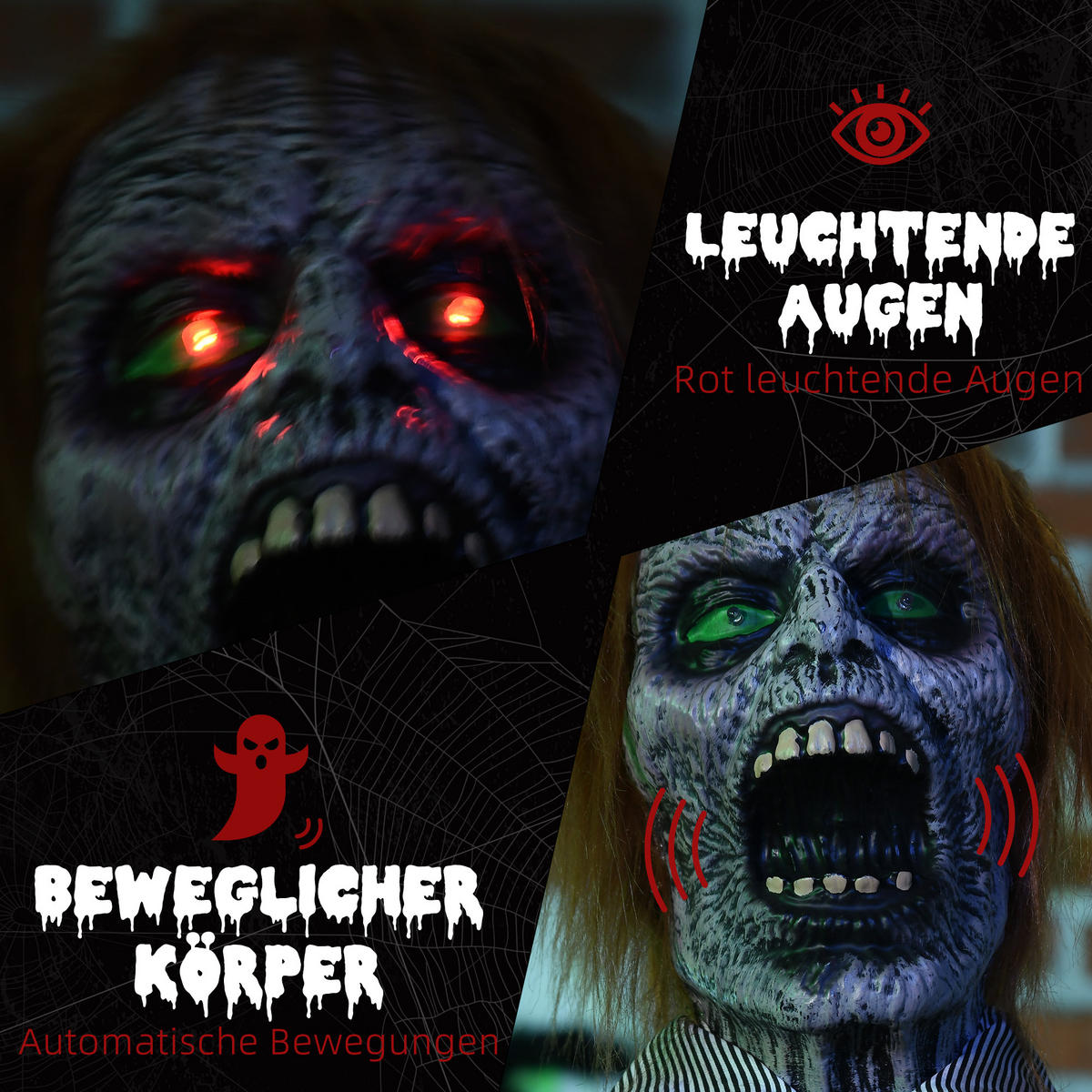 HALLOWEEN HORROR-CLOWN, mehrfarbig, Polyester, PE, Kunststoff, Stahl - Multicolor, Kunststoff (18/170/130cm) - HOMCOM