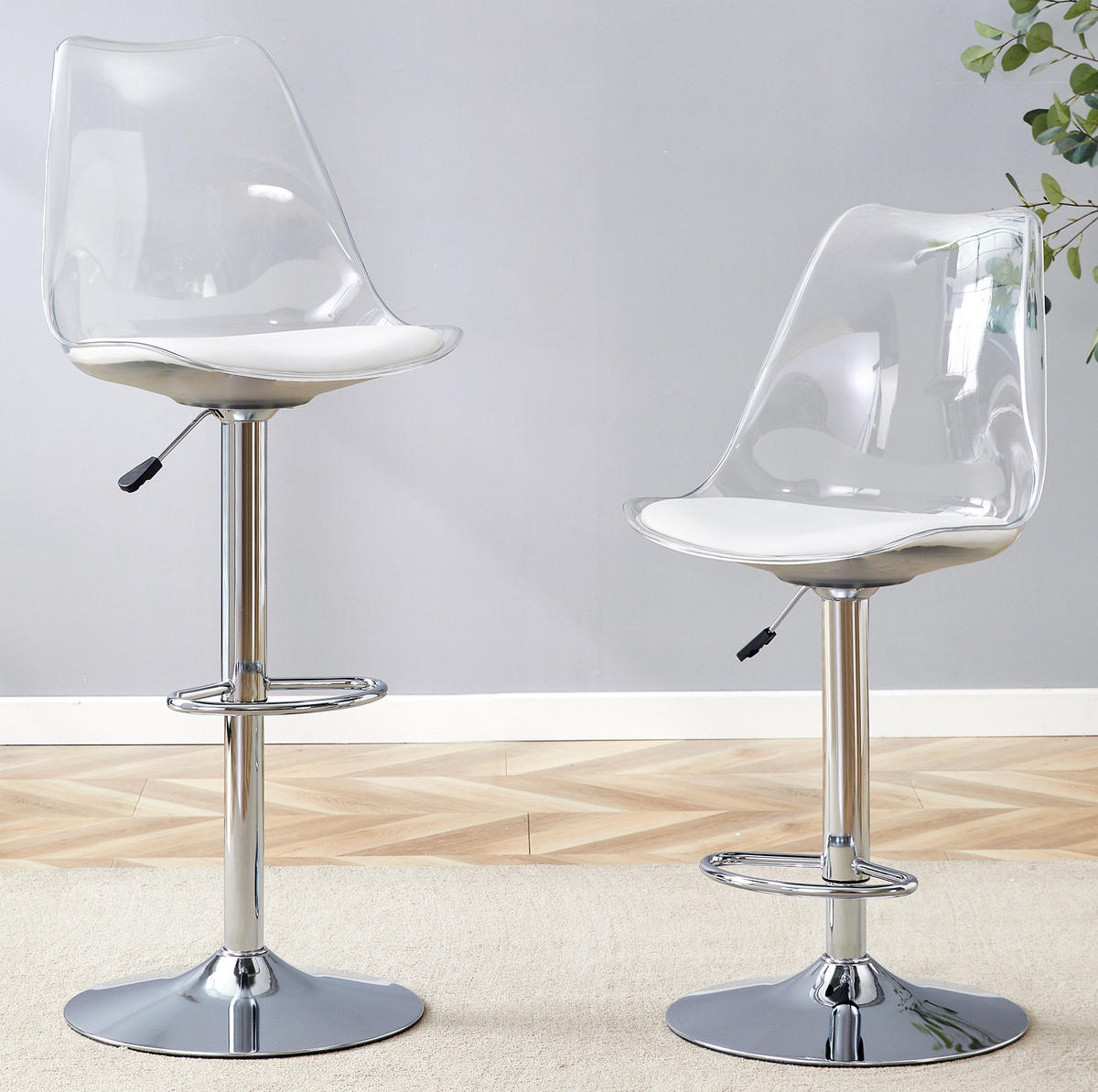 BARHOCKER höhenverstellbar 2er-Set Transparent Silber - Silberfarben, Metall (53.3/120/45.7cm) - Meubliv