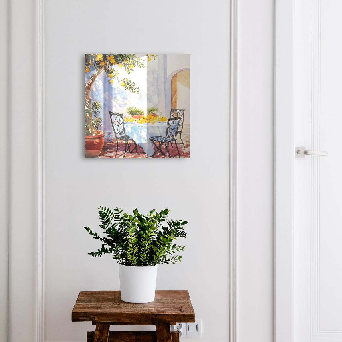 SCHLÜSSELBOX Weiß 30x30 cm – Türöffnung nach rechts - Zitronengarten - Blau, Metall (30/30/5cm) - TULUP