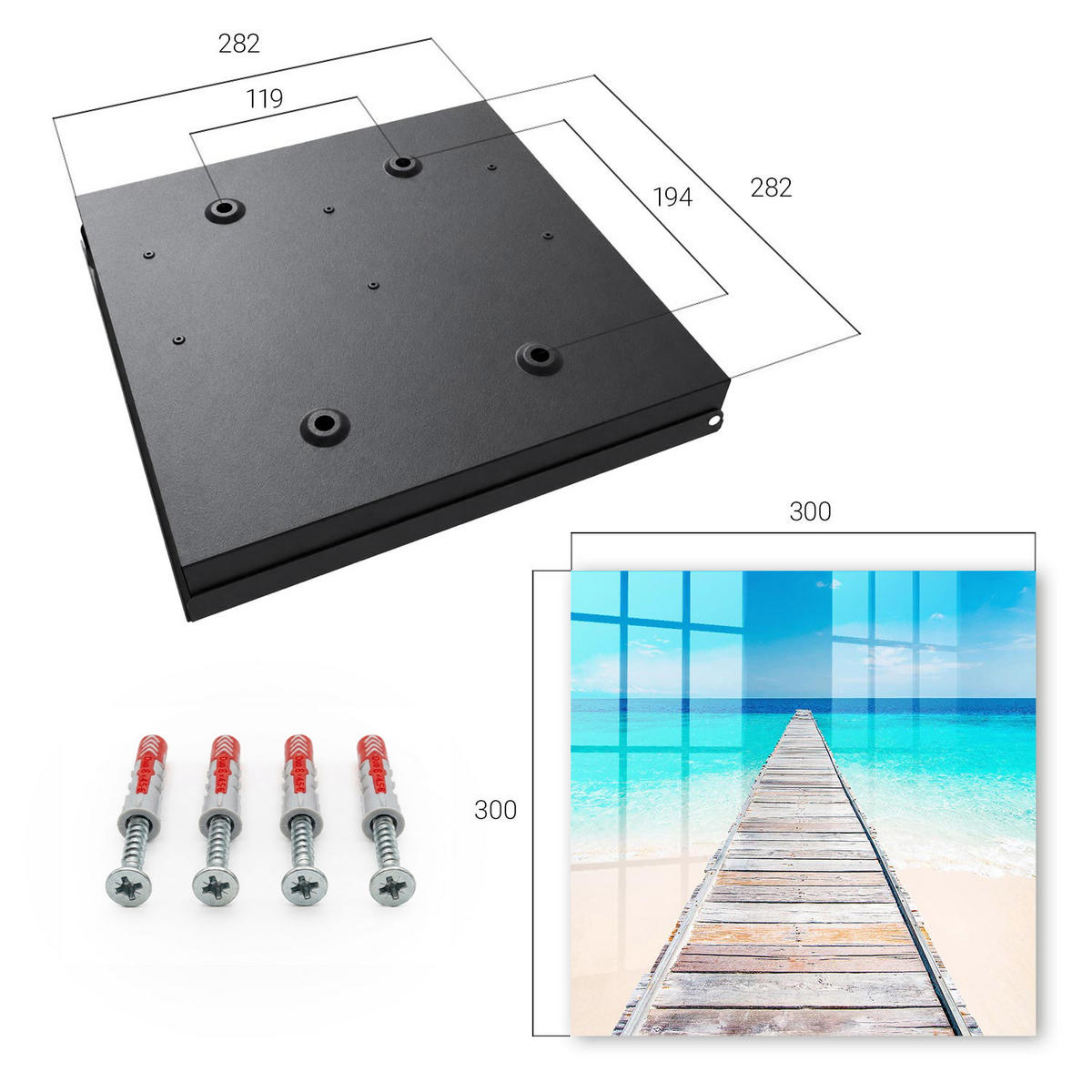 SCHLÜSSELBOX Schwarz 30x30 cm- Türöffnung nach rechts - Meeresparadies - Türkis, Metall (30/30/5cm) - TULUP