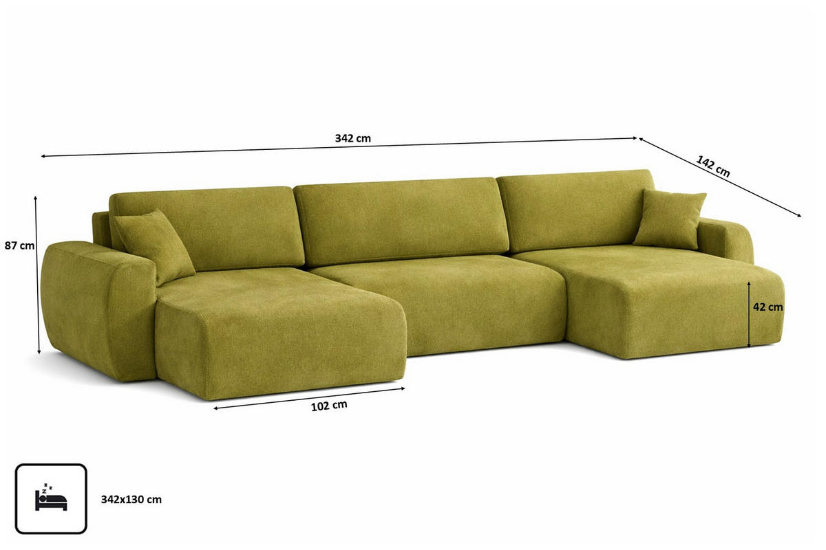 ECKSOFA Mit Schlaffunktion Und Bettkasten U-Form Ariel U, Veloursstoff Salvador, Olive - Olivgrün, Holz (342/142cm) - Kaiser Möbel