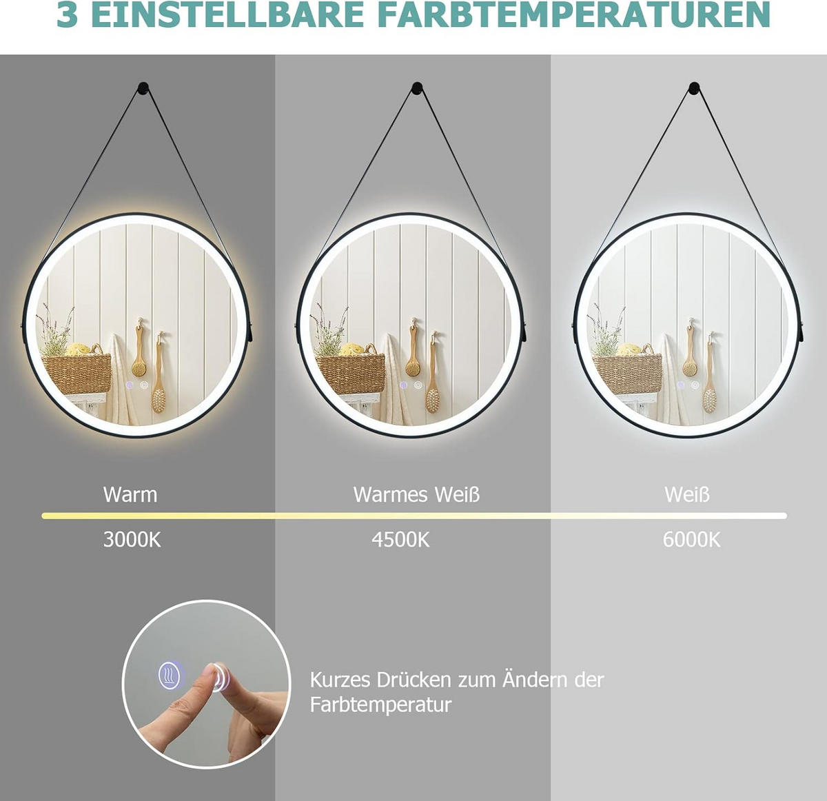 BADSPIEGEL LED-Spiegel Silber - Silberfarben, Glas (60/3/60cm) - COSTWAY