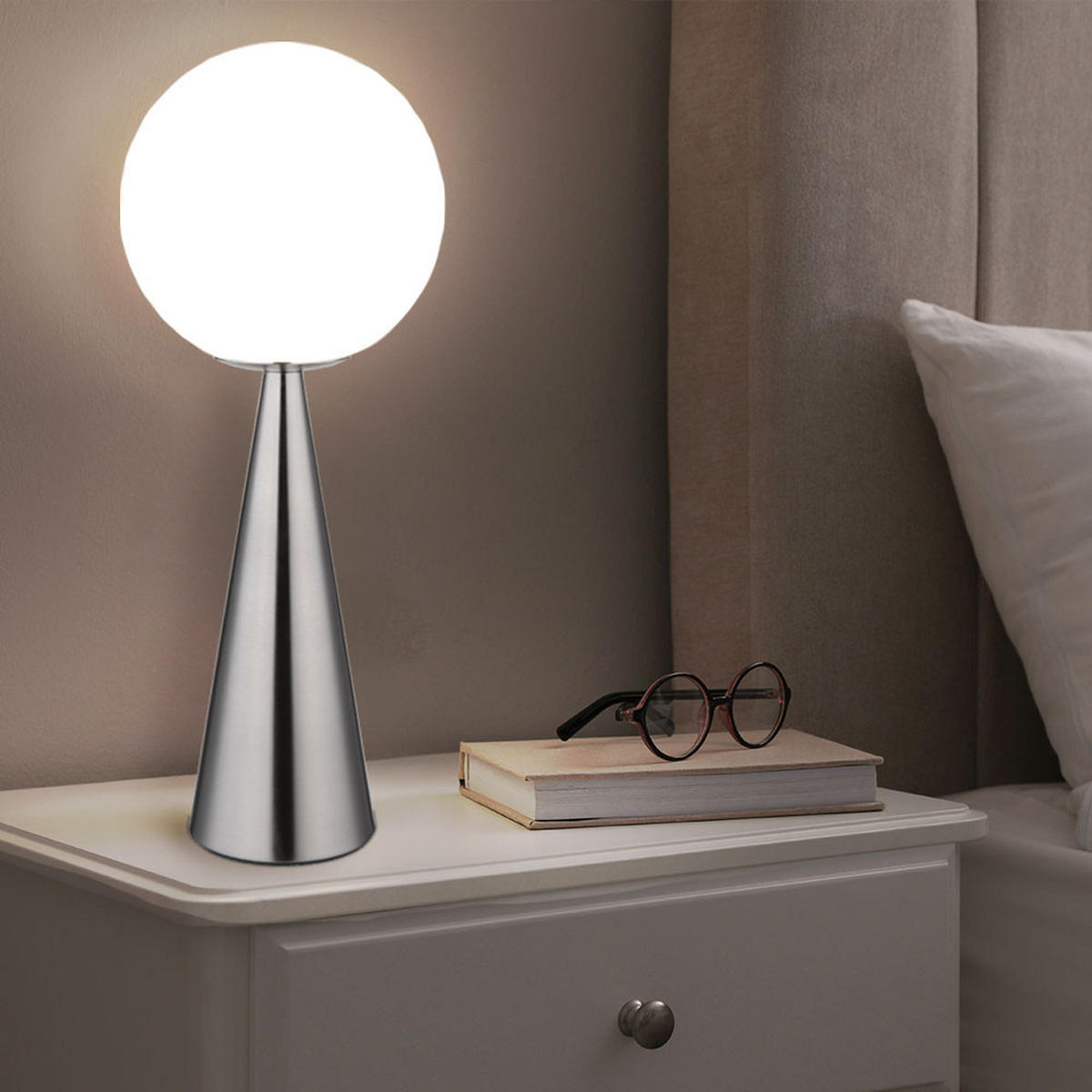 LED TISCHLEUCHTE Metall Silber - Silberfarben, Glas (20/20/49.5cm) - Globo Lighting