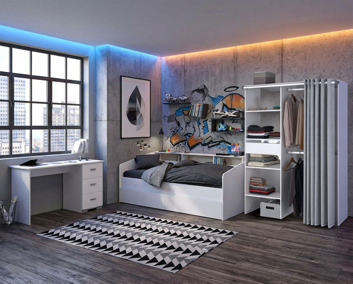 KINDERZIMMER SET Parisot Sleep 3-tlg. Holzdekor Weiß/Eiche - Eichefarben/Weiß, Kunststoff (100/1/200cm) - 58aufmkessel
