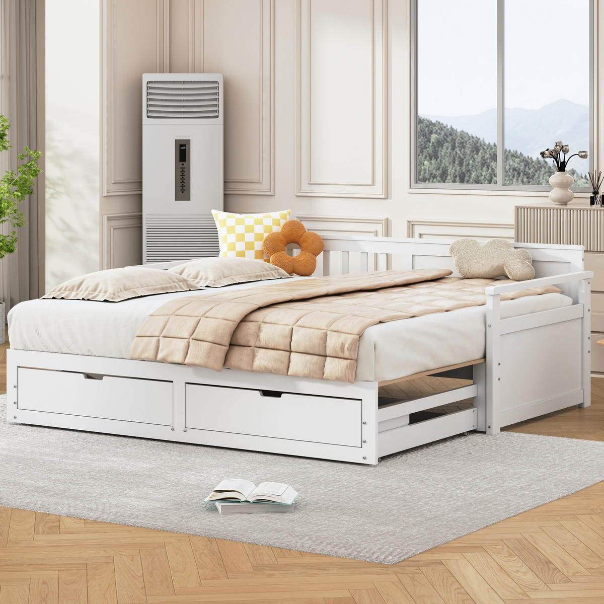 TAGESBETT 90/180/190 cm Weiß mit Schubladen und Ausziehbett - Weiß, Holz (180/190cm) - OKWISH