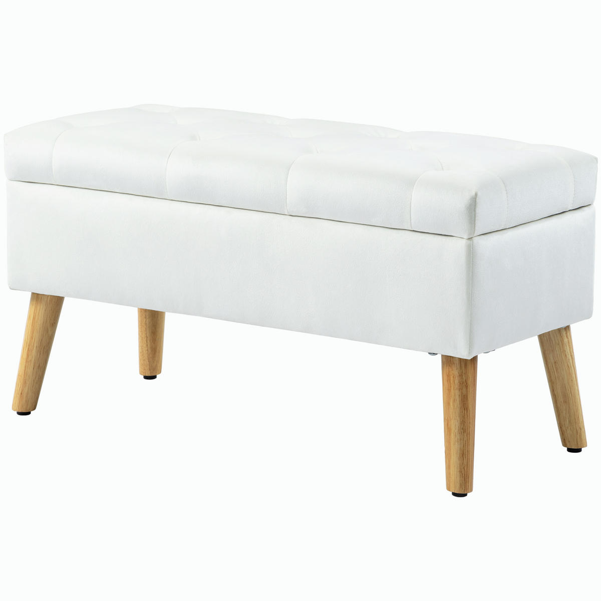POLSTERBANK DE-07204 mit Stauraum, Samtoptik und Holzbeinen Weiß - Weiß, Holz/Textil (35/42/80cm) - ComfortXL