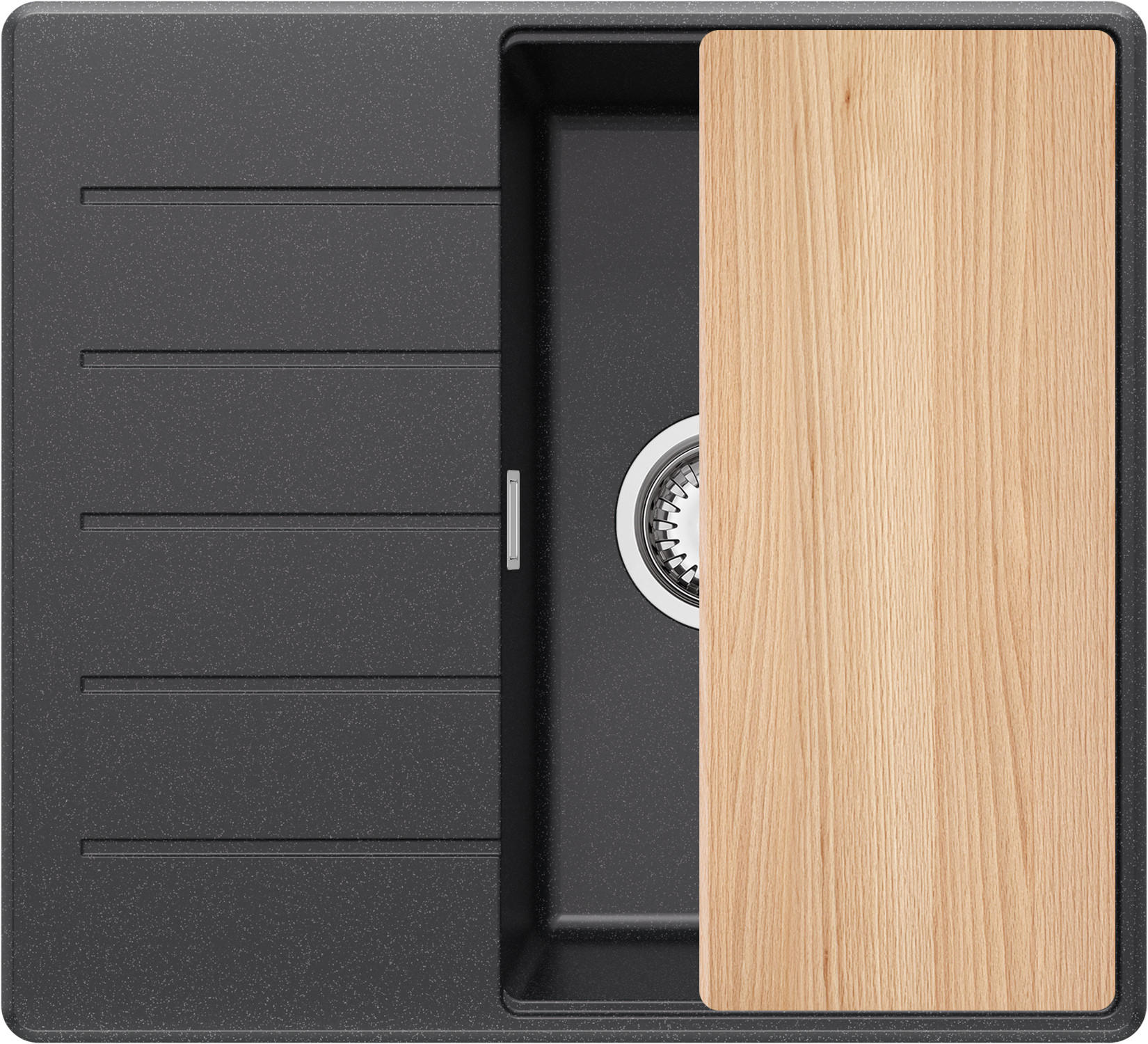 SPÜLBECKEN Kopenhagen, 2-er set Anthrazit 55/50 cm 1 Becken + Ablauf-Set + Schneidebrett ab 40er Unterschrank - Chromfarben/Anthrazit, Kunststoff (55/20/50cm) - Primagran