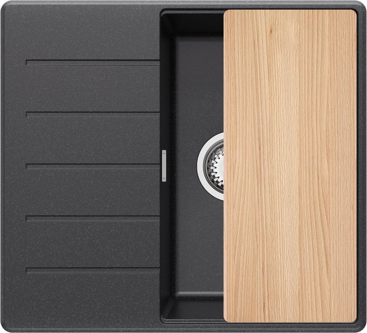 SPÜLBECKEN Kopenhagen, 2-er set Anthrazit 55/50 cm 1 Becken + Ablauf-Set + Schneidebrett ab 40er Unterschrank - Chromfarben/Anthrazit, Kunststoff (55/20/50cm) - Primagran