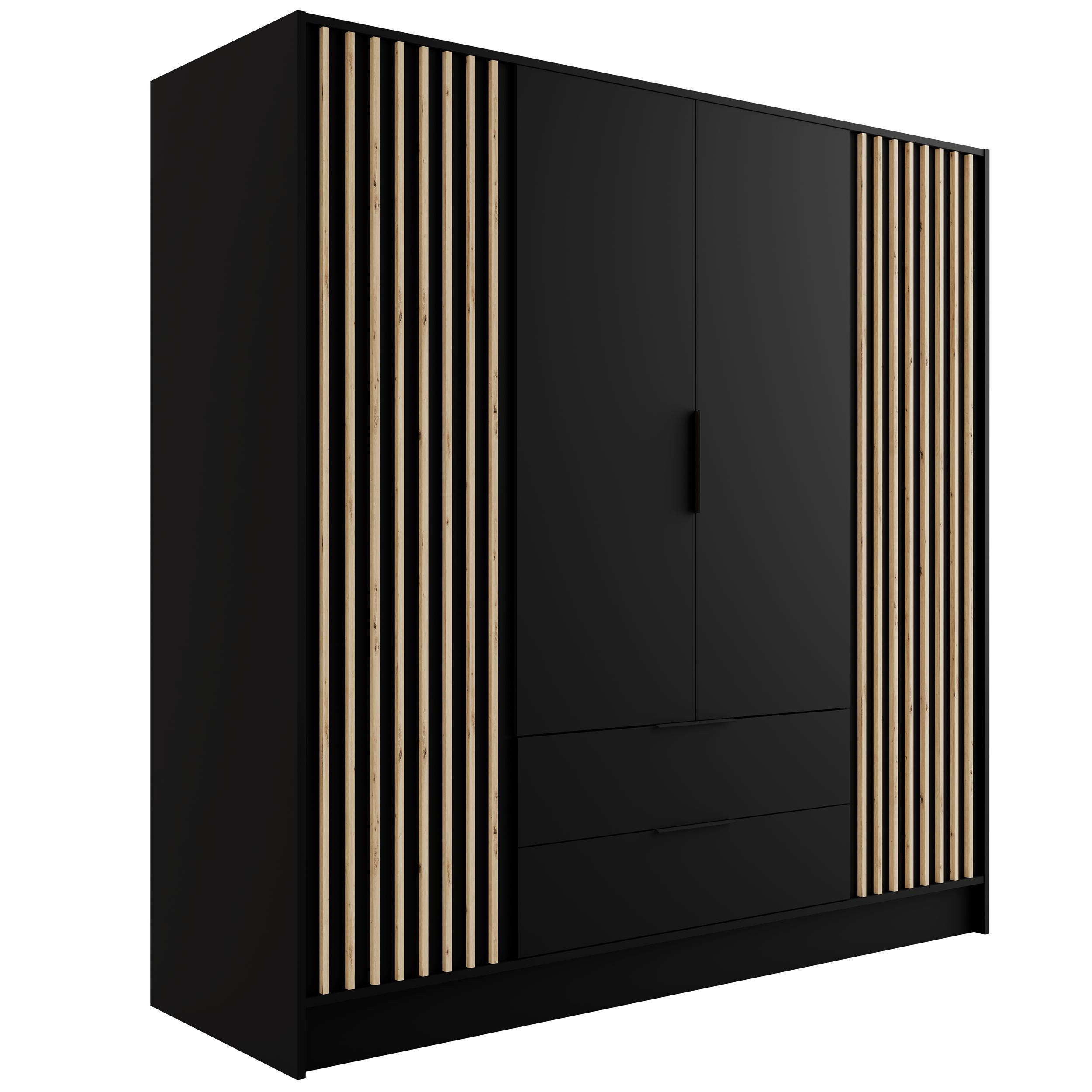 KLEIDERSCHRANK NELIA - 200 cm - Schwarz/Eiche Artisan, Holzwerkstoff (200/200/51cm) - ALTDECOR