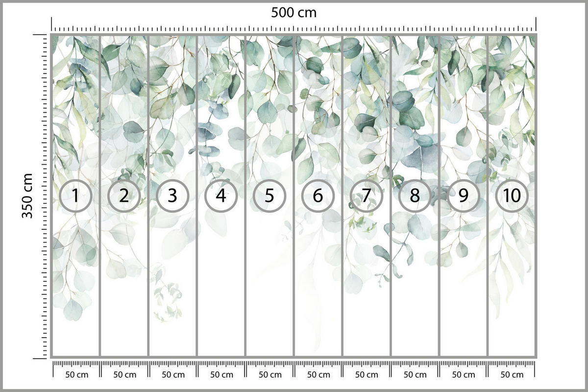 FOTOTAPETE Aquarell Eukalyptusblätter Pflanzen Natur 500x350 - Weiß/Grün, Papier (500/350cm) - Muralo