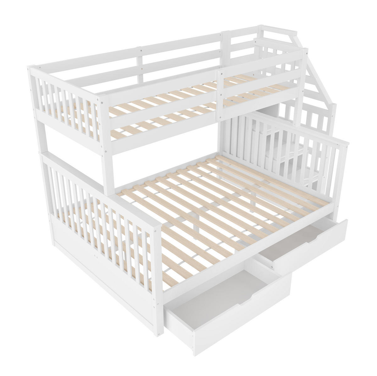 ETAGENBETT aus Kiefer 90x200/140x200 cm Weiß mit Schubladen, Stauraum, Leiter und Sicherheitsgeländer - Weiß, Holzwerkstoff (90/200cm) - Modfu
