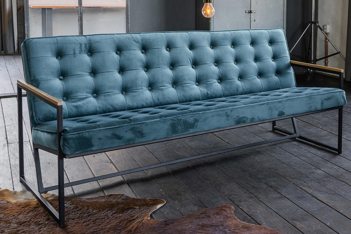 POLSTERBANK ARLY Petrol Velvet - Petrol, Textil (173/80/77cm) - KAWOLA