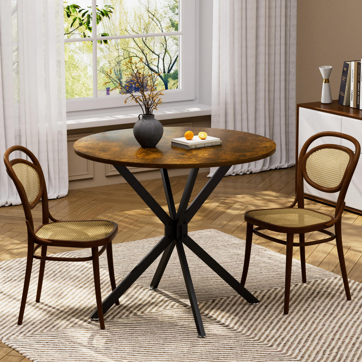 ESSTISCH in Braun Küchentisch rund 90cm Metallbeine 1–4 Personen platzsparend Küchentisch Esszimmer, B90/T90/H78cm - Schwarz/Braun, Holzwerkstoff/Metall (90/90/78cm) - STILVORA