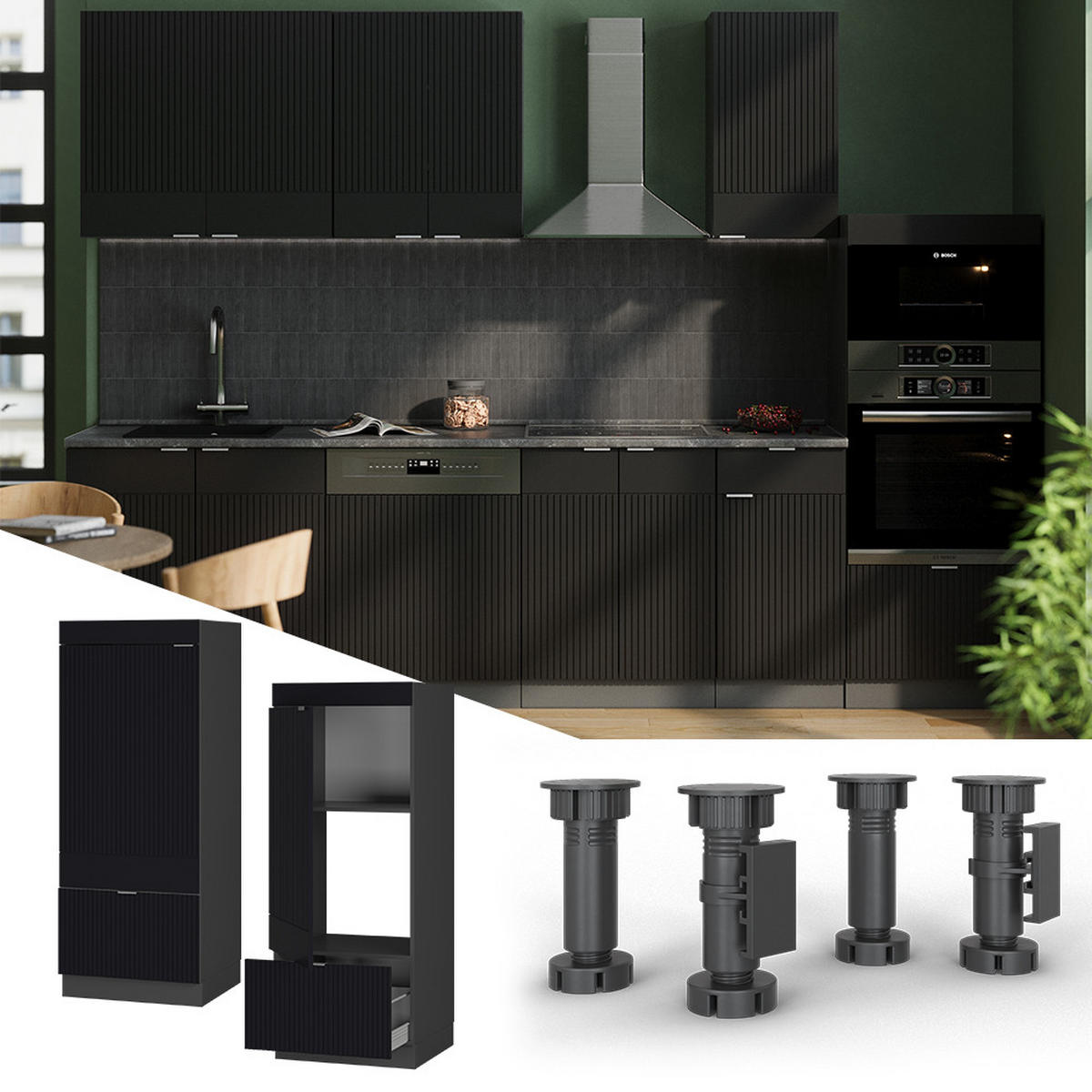 SKŘÍŇKA NA MIKROVLNNOU TROUBU Fame-Line Černý pruhovaný - černá/antracitová, kompozitní dřevo (60/153.6/58.1cm) - Vicco