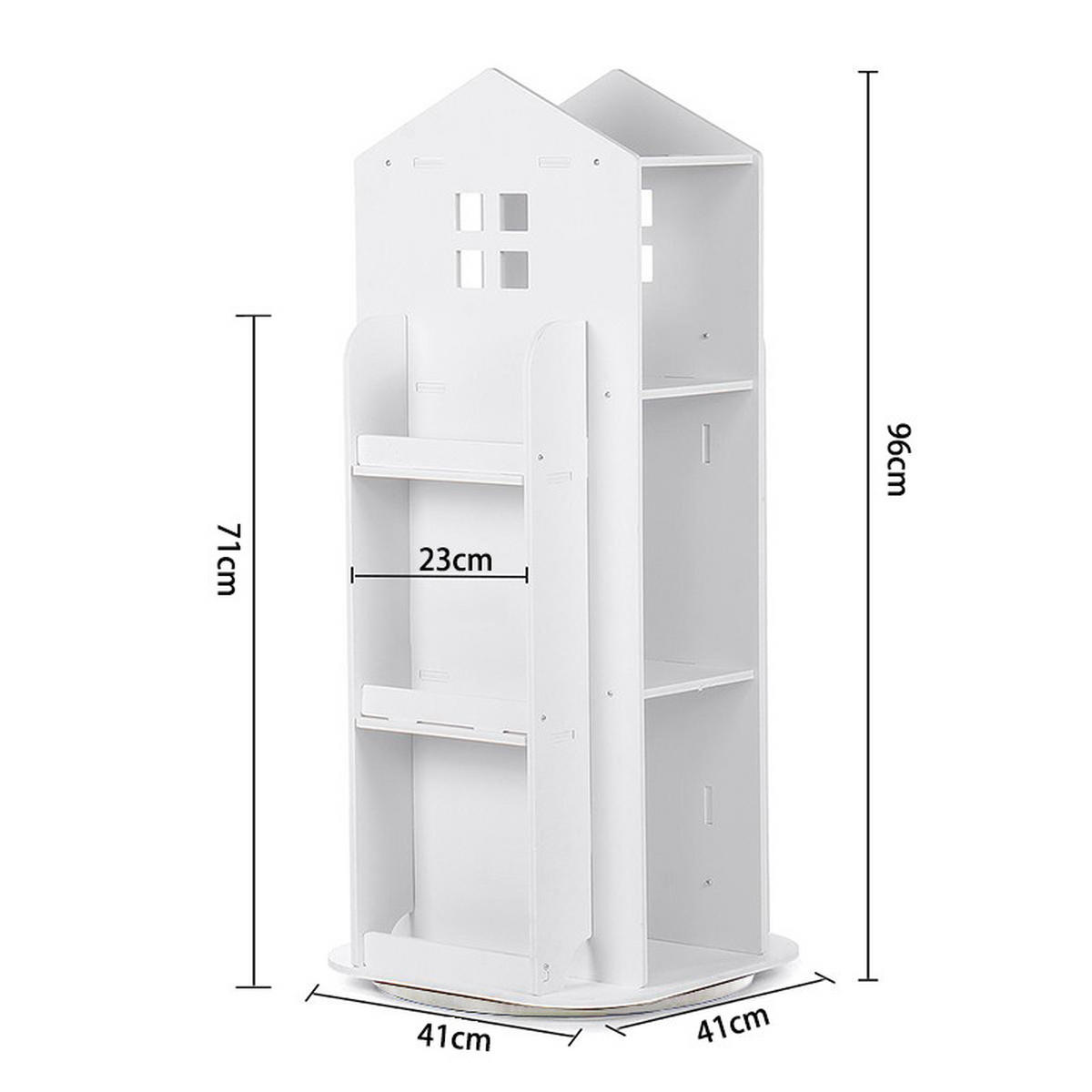 KINDERBÜCHERREGAL aus WPC-Platte in Weiß Rosa Drehbar Hausform Praktisch Sicher für Kinder 41 x 41 x 95 cm - Weiß/Rosa, Holzwerkstoff (41/96/41cm) - Livingandhome