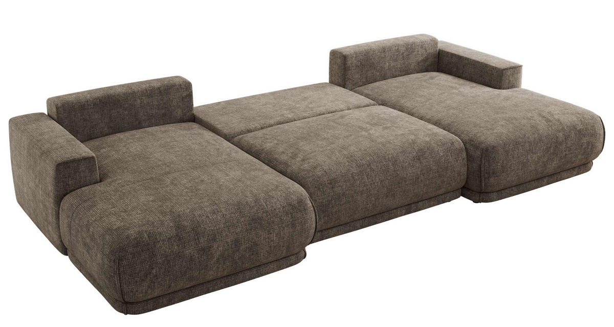 SEDACIA SÚPRAVA RINA U Hnedá Hrubo tkaná ženilka - hnedá/čierna, textil/plast (360/85/170cm) - MKS