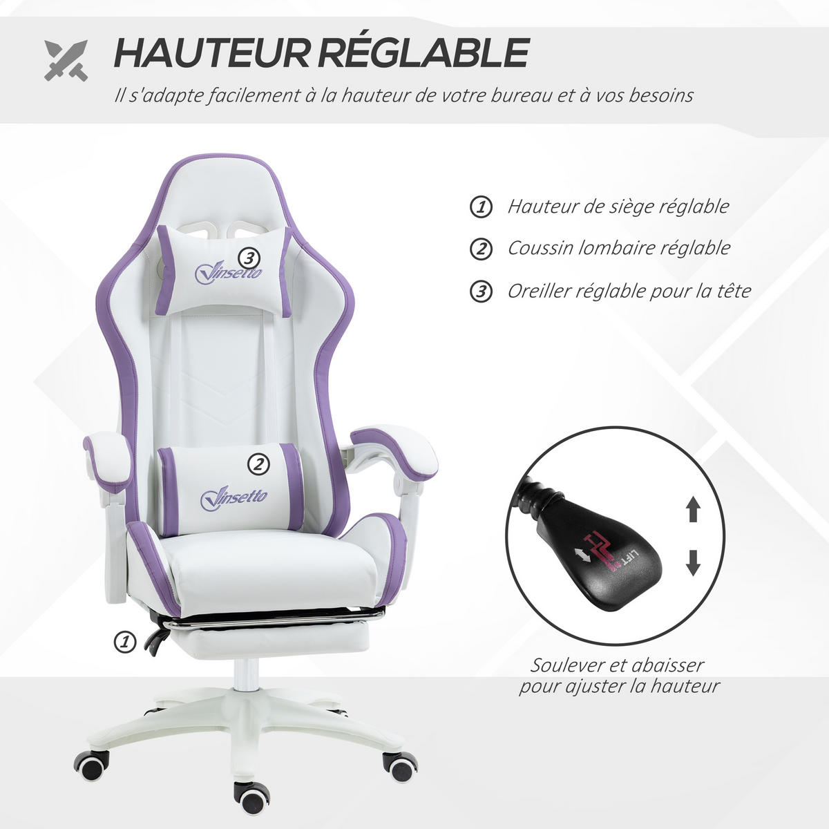 GAMING-STUHL Weiß 65.0/65.0/129.0 cm - Weiß, Kunststoff (65/129/65cm)