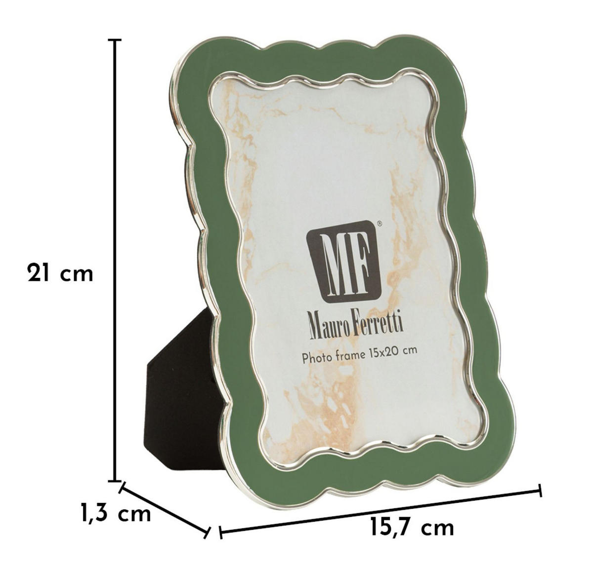 BILDERRAHMEN Charlotte, Fotoformat 12,5 x 17,5 cm, grün und silberfarben, Zink und Glas, Rahmen 15,7 x 1,3 x 21,1 cm - Silberfarben/Grün, Glas/Metall (15.7/21.1/1.3cm) - Mauro Ferretti