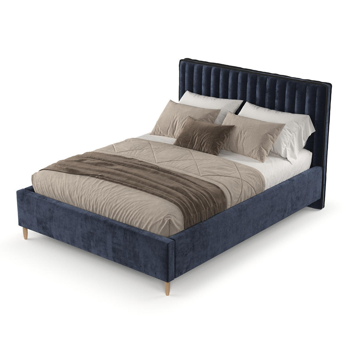 POLSTERBETT Aria 180/200 cm Marineblau im Lotta Stoff - Naturfarben/Dunkelblau, Holz/Holzwerkstoff (180/200cm) - AltaBeds