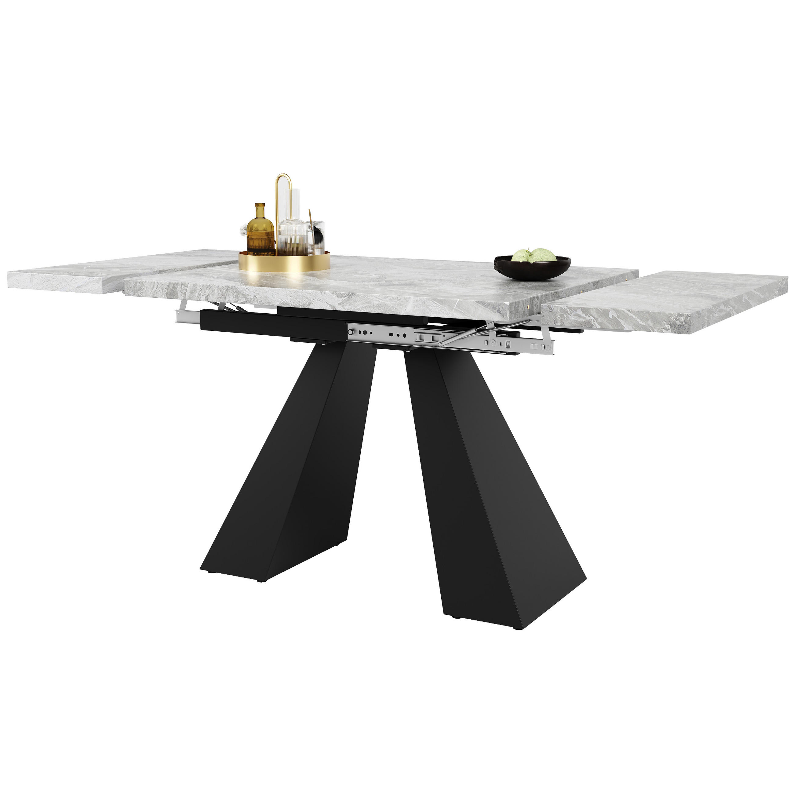 AUSZIEHTISCH 99/74/77 cm Grau aus MDF mit Marmoroptik mit Metallschienen 99-159 cm - Grau, Holzwerkstoff (159/74/77cm) - OKWISH