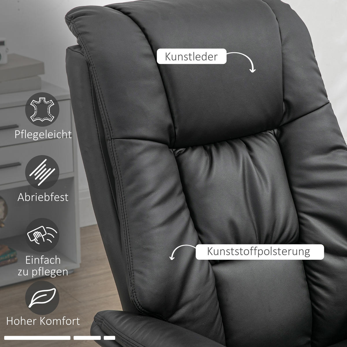 RELAXSESSEL, Kunstleder Schwarz - Schwarz, Kunststoff (89/110/77cm) - HOMCOM