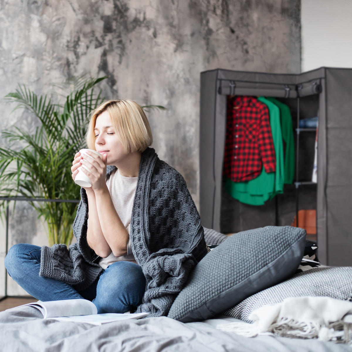 ROHOVÝ šatník - antracitová, kov/textil (100/169/83cm) - Relaxdays