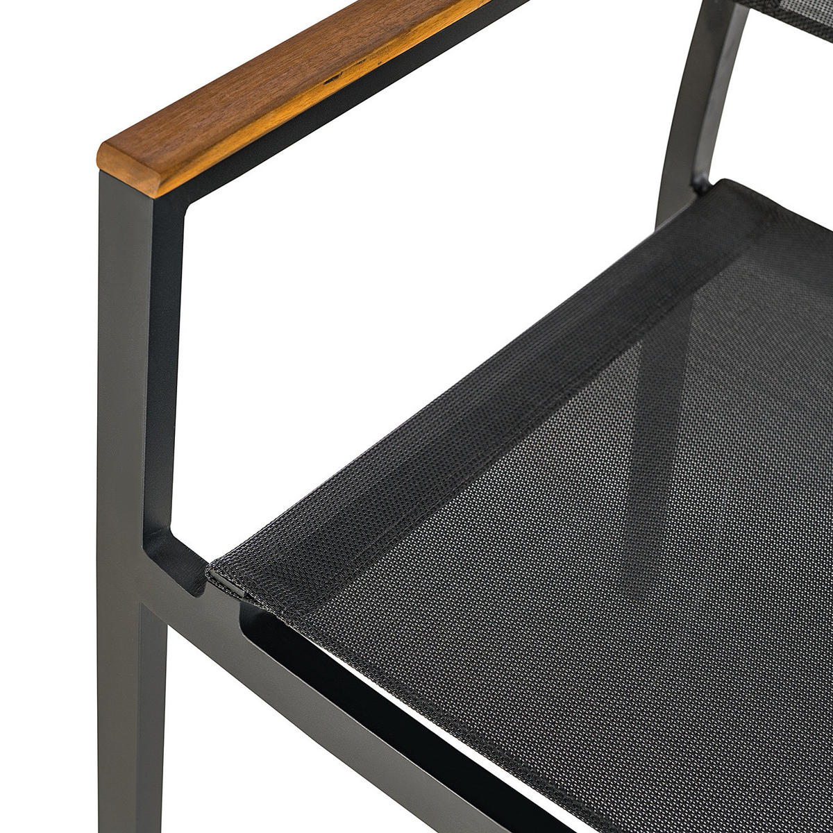 GARTENSTUHL MIT GITTERSTOFF - Textilene / Aluminium - Schwarz - 2er-Set - Schwarz/Braun, Holz/Textil (52/90/53cm) - home24