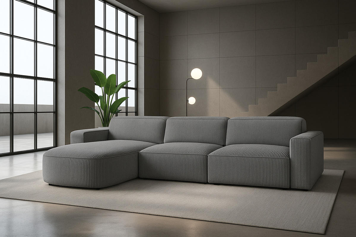 ECKSOFA Cursal Round L-Form, Stoff Poso, Grau, Links - Grau, Holz (284/166cm) - Kaiser Möbel