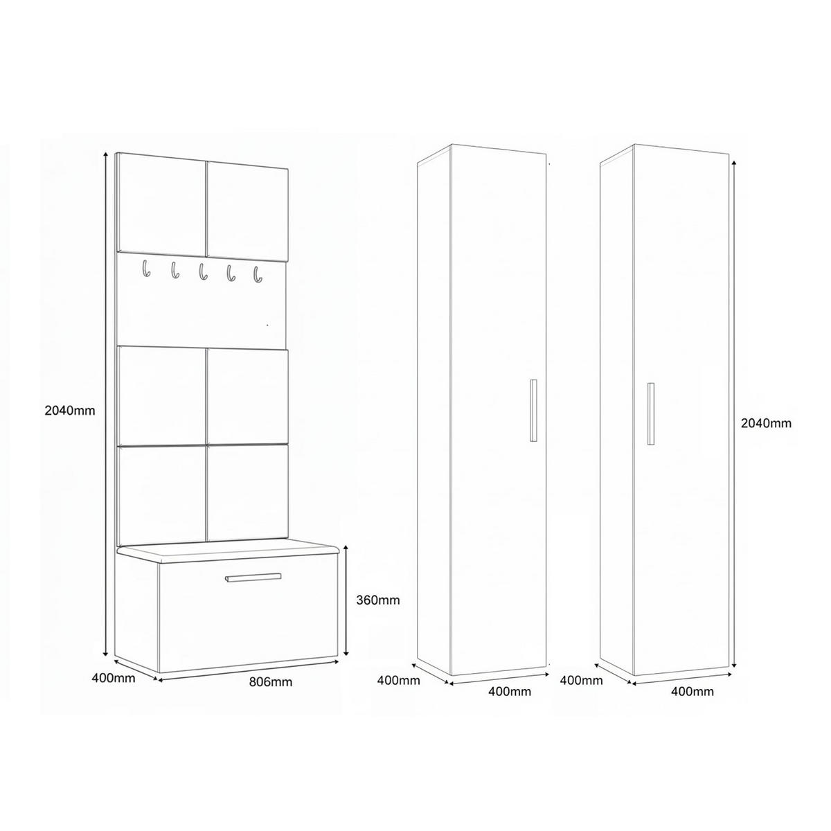 GARDEROBENSCHRANK MODULO 160,6/204/40 cm Modern Garderobe-Set Grau - Schwarz/Grau, Holzwerkstoff (160.6/204/40cm) - MASSENO