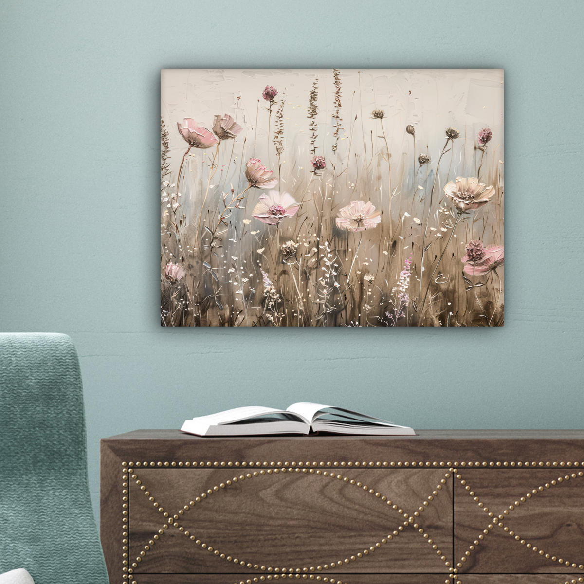 LEINWANDBILD Blumen - Rosa - Modern - Beige Wandbild 40x30 cm - Beige, Textil (40/30cm) - MuchoWow