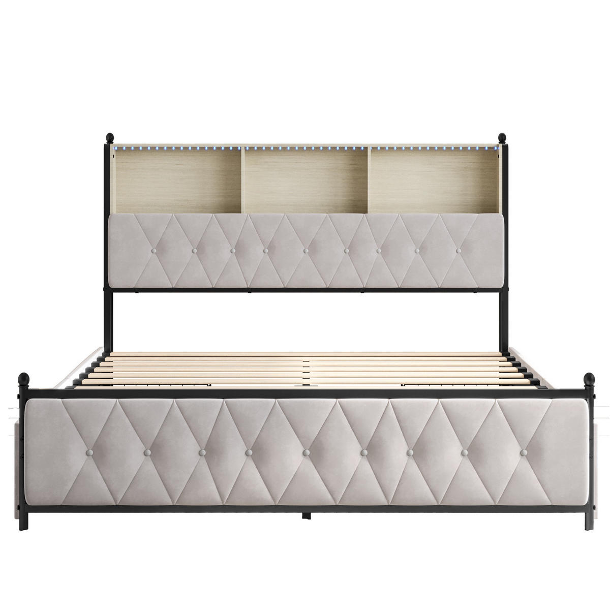 STAURAUMBETT 180/200 cm mit 4 Schubladen, LED und USB-Anschlüssen, Beige - Beige, Holzwerkstoff (180/200cm) - Brevoria