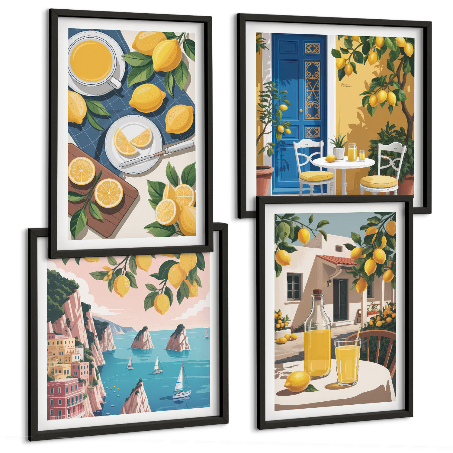BILDER SET 4er Set - 50x50 cm & 40x60 cm Schwarzer Rahmen - Patio Sun Limonade - Schwarz, Kunststoff (50/50cm) - TULUP