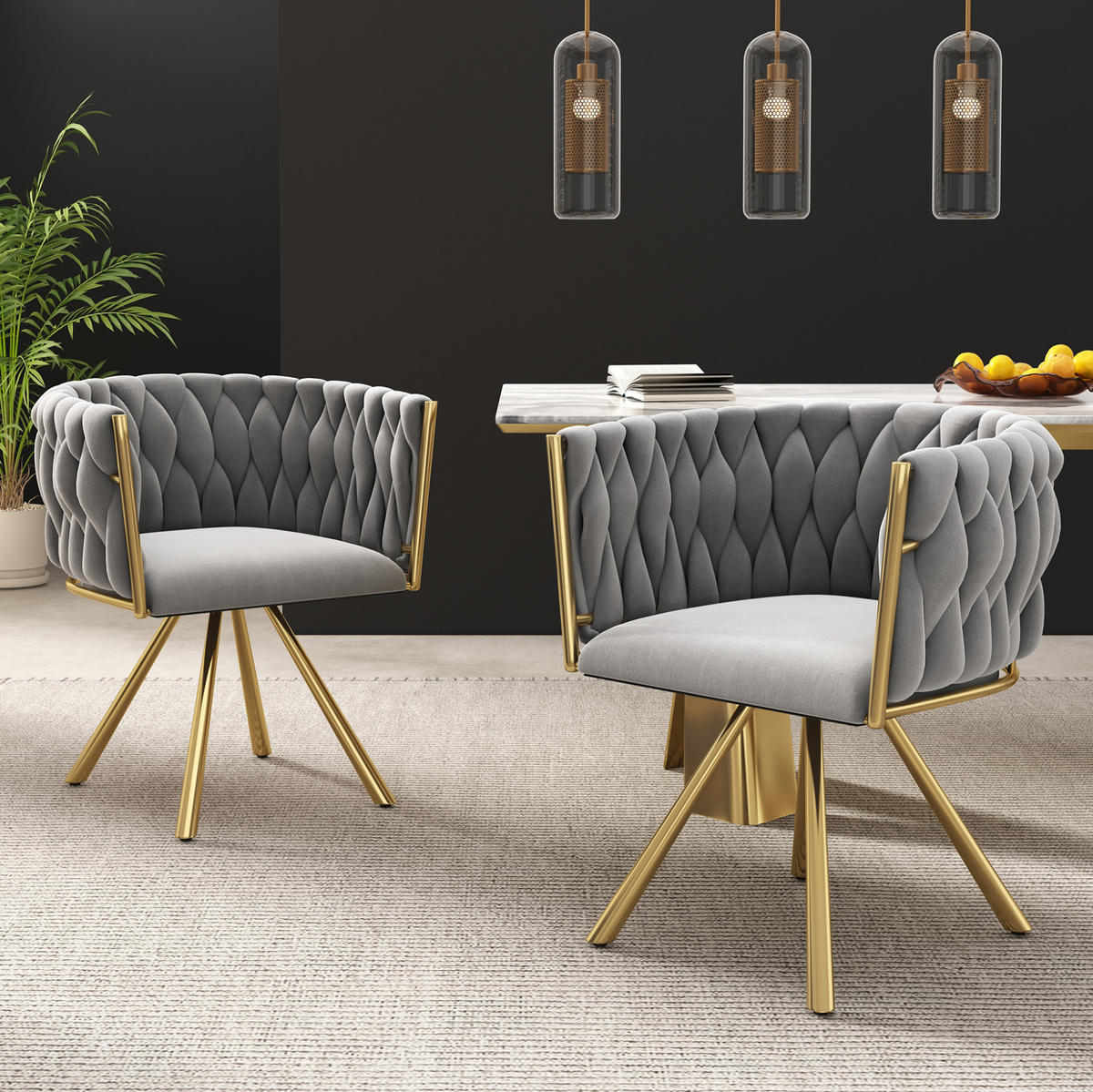 ESSZIMMERSTUHL drehbar 4er-Set Samt Grey/Gold - Grau, Metall (54/72/59.1cm) - Meubliv
