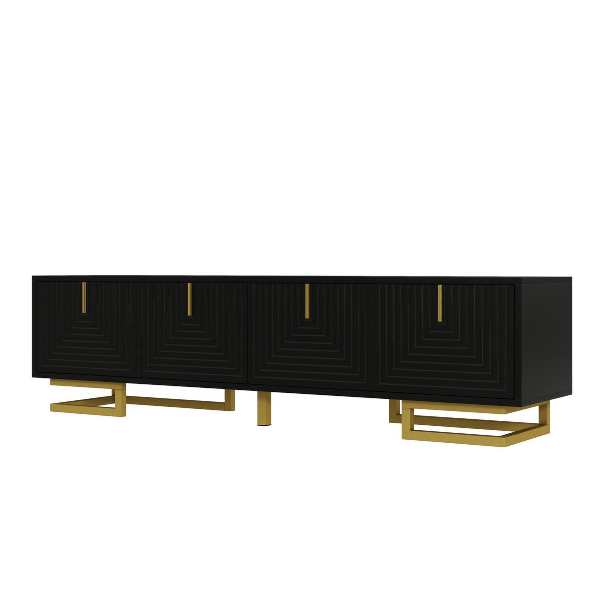 LOWBOARD 160/38/44,5 cm aus Spanplatte mit strukturierten Fronten und goldfarbenen Metallfüßen Schwarz - Schwarz, Holzwerkstoff (160/44.5/38cm) - Modenvie