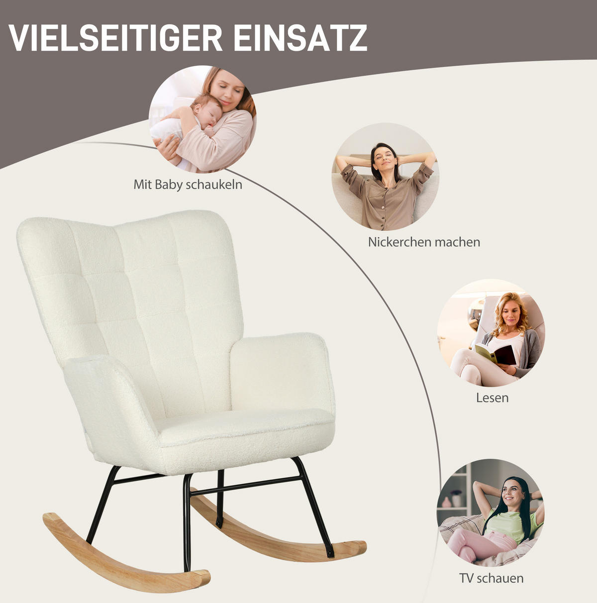 SCHAUKELSTUHL Polyester Berbervliesoptik mit Armlehnen 71/98/101 cm Weiß - Weiß, Textil (98/101/71cm) - Redom
