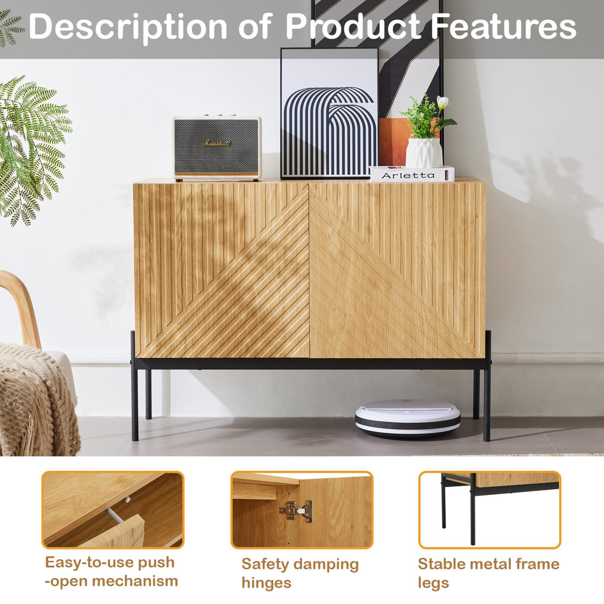 SIDEBOARD 100x40x75 cm, Linien-Design, 2 Türen, Holzfarben - Kastanienfarben, Holz (100/75/40cm)