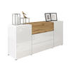 SIDEBOARD Berlin 150 - Weiß Hochglanz/Eiche Wotan, Holzwerkstoff/Kunststoff (150/68/39cm) - MIRJAN24