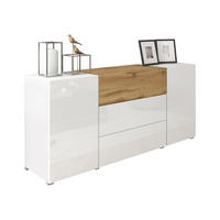 SIDEBOARD Berlin 150 - Weiß Hochglanz/Eiche Wotan, Holzwerkstoff/Kunststoff (150/68/39cm) - MIRJAN24