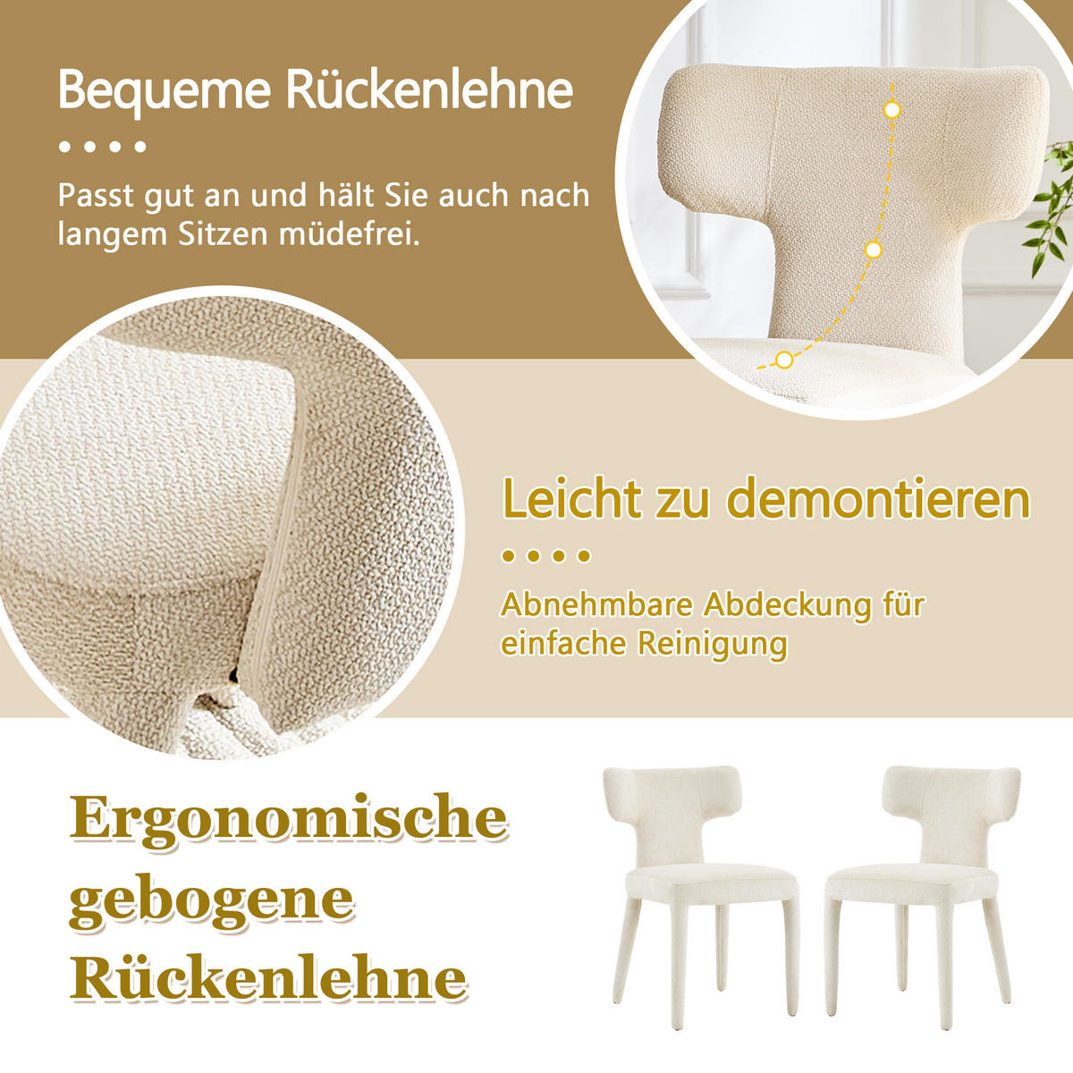 ESSZIMMERSTÜHLE 2er Set Stoff Polsterstuhl mit T-Rückenlehne & Metallbeinen - Weiß, Textil (45/80.7/47.5cm) - Urban Meuble